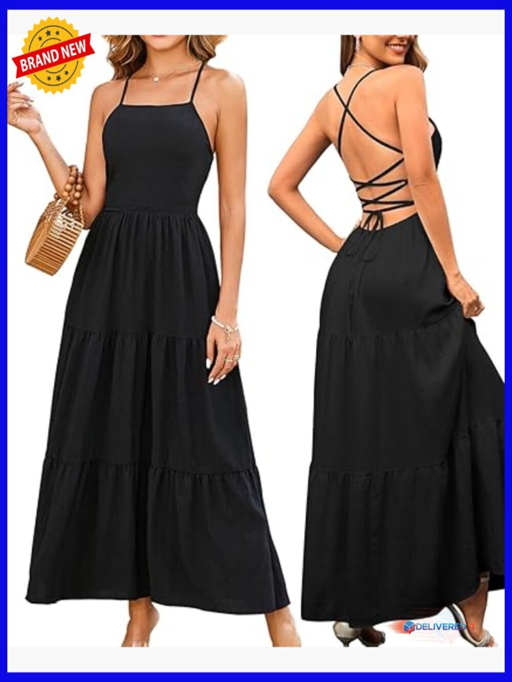 Summer Boho Maxi Dress Backless Lace Up A-Line Polyester Beach Vacation